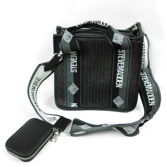 Steve Madden Straw Bwebber Crossbody Bag Purse Gray Black Airpod Pouch - Picture 1 of 4